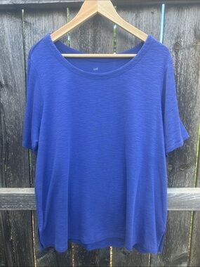 J. Jill Pure Jill Pima Slub Cotton Scoop Neck Elbow Sleeve Tee Pansy Blue XLP